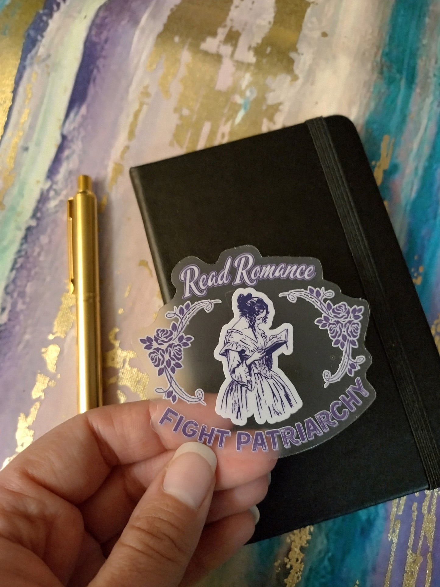 Read Romance Fight Patriarchy - Clear Vinyl Sticker